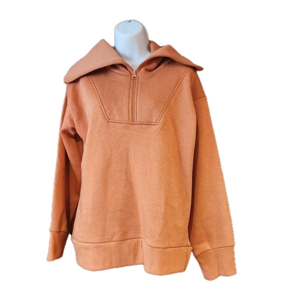 EUC Ease Of Motion Orange Partial Zip‎ Sweatshirt Large Collar Sz Small